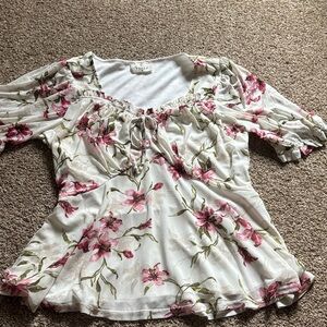 White Floral Blouse with Pink Blossom Print